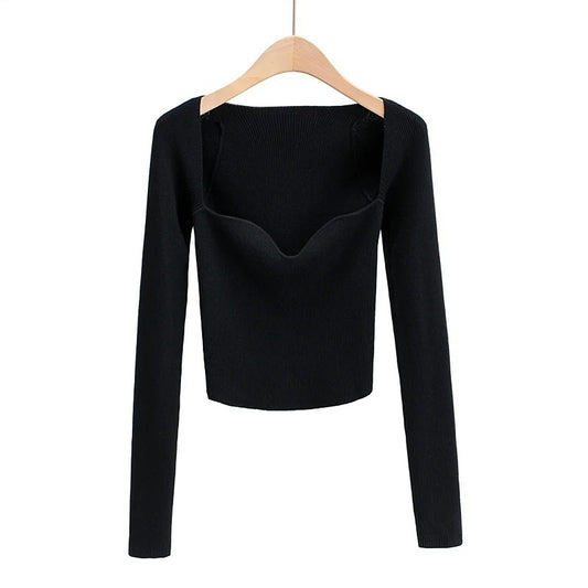 Autumn retro sexy and generous collar crop top