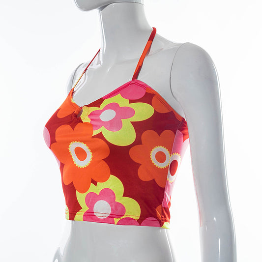 Printed Crop-Back T-Shirt And Top With Neckline