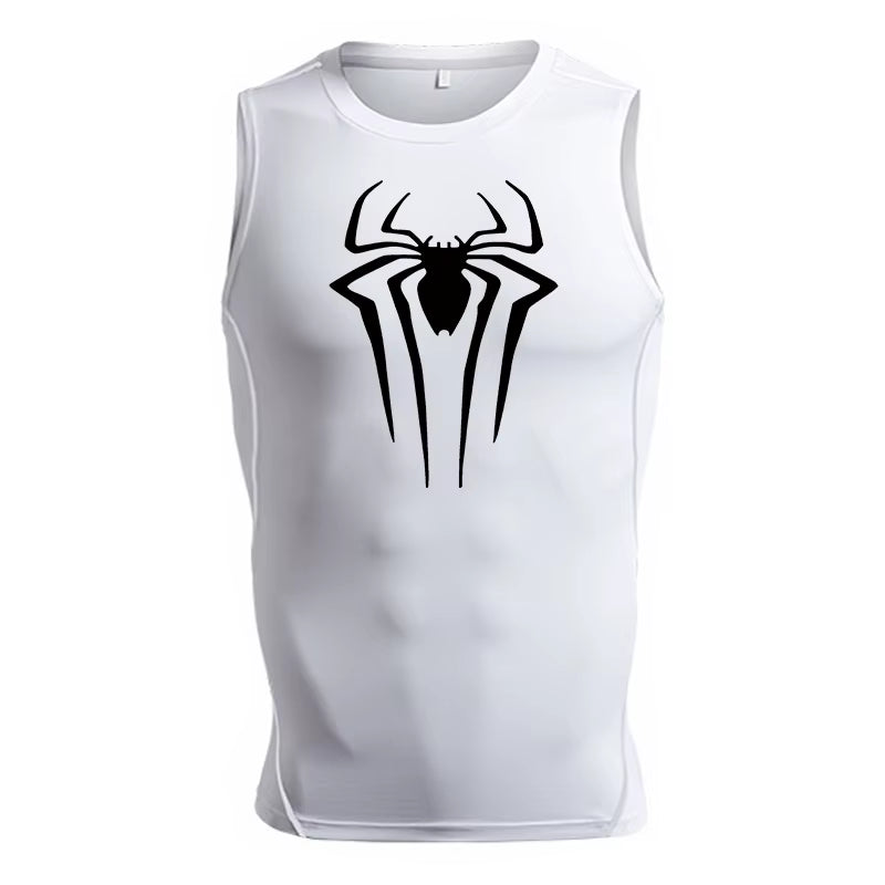Spider Print Tank Tops for Men Athletic Quick Dry Sleeveless Compression Shirt Gym Workout Running Vest Baselayers Undershirts
