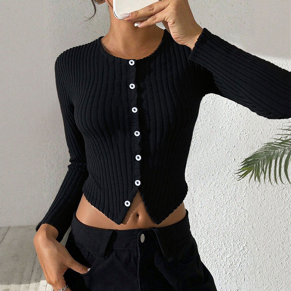 Autumn And Winter Short Crop Top With Long Sleeves
