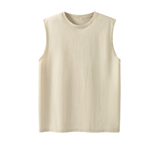 Mens Washed Distressed Loose-Fit Sleeveless Casual T-Shirt In American Style
