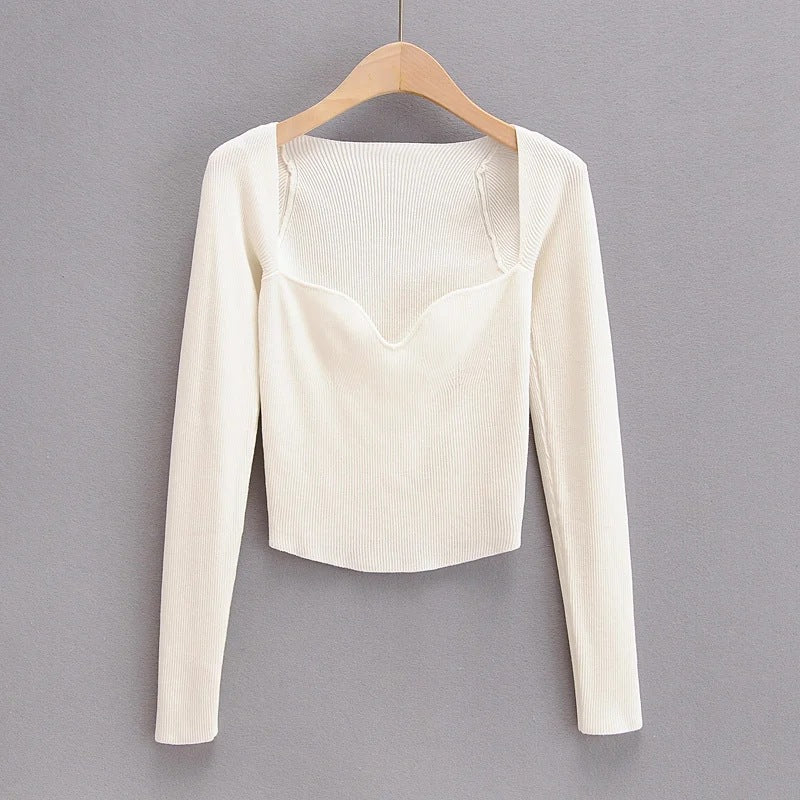 Autumn retro sexy and generous collar crop top