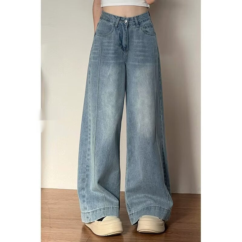 Womens Wide-leg Denim Pants For Fall Loose-fitting And Figure-flattering