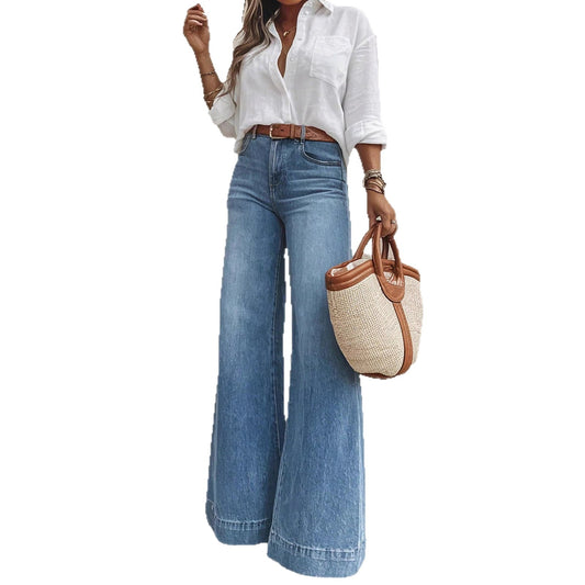 Womens Fashionable Vintage Washed Slim-Fit Jeans