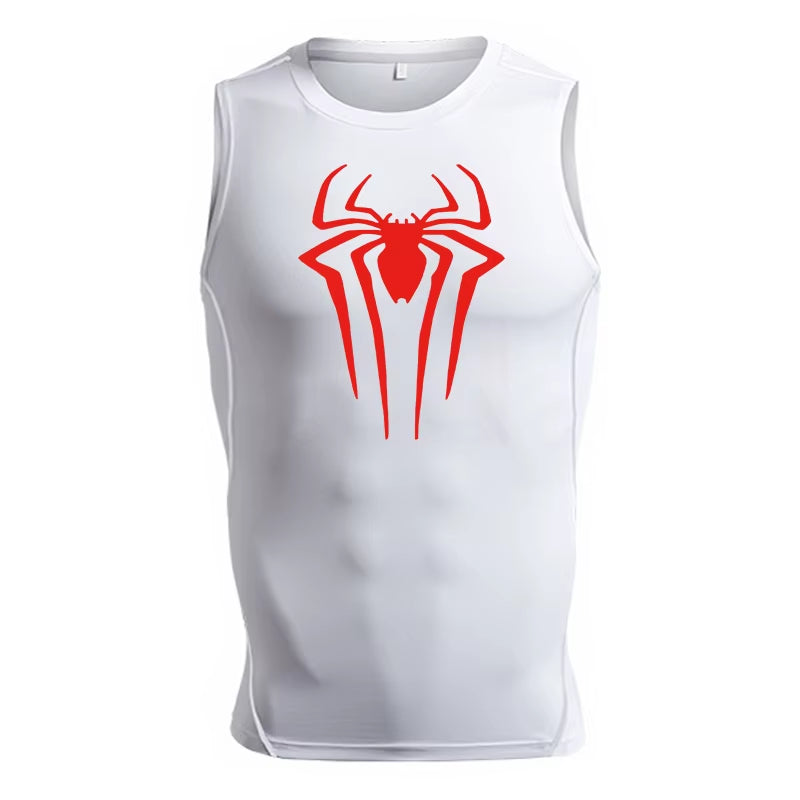 Spider Print Tank Tops for Men Athletic Quick Dry Sleeveless Compression Shirt Gym Workout Running Vest Baselayers Undershirts