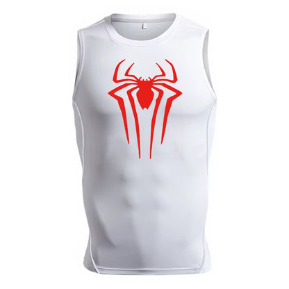 Spider Print Tank Tops for Men Athletic Quick Dry Sleeveless Compression Shirt Gym Workout Running Vest Baselayers Undershirts
