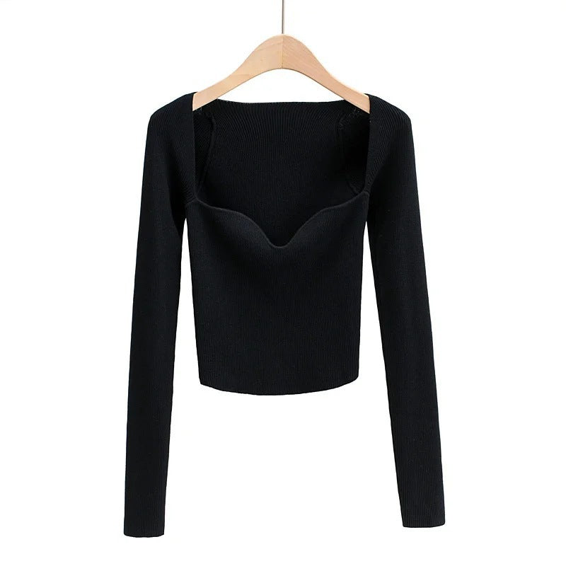 Autumn retro sexy and generous collar crop top