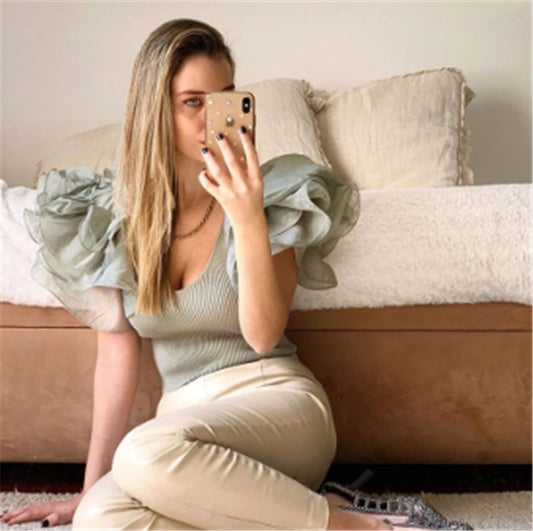 Organza Short Sleeve Slim Fit Short Crop Top