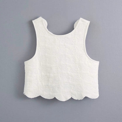 Fashion Loose Round Neck Sleeveless Crop Top