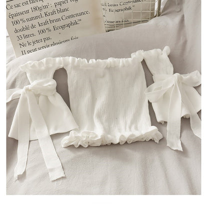 Bow Tie Short Shoulder Crop Top Navel Knit T-shirt