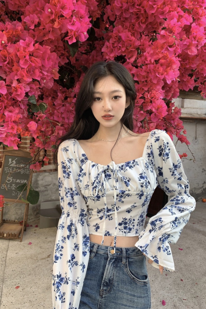 French Design For Shirtwalk Short Floral Long Sleeve