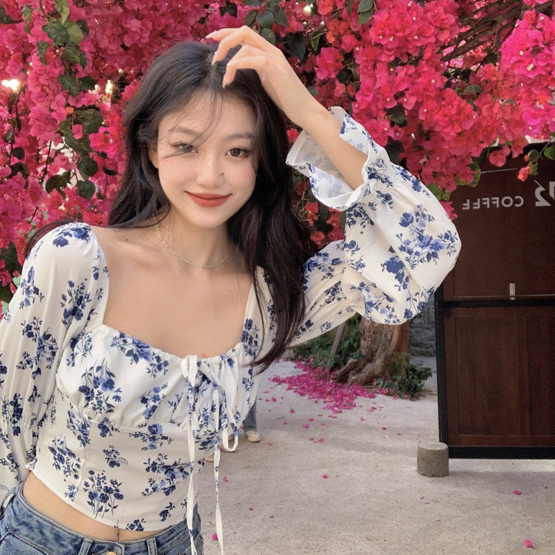 French Design For Shirtwalk Short Floral Long Sleeve