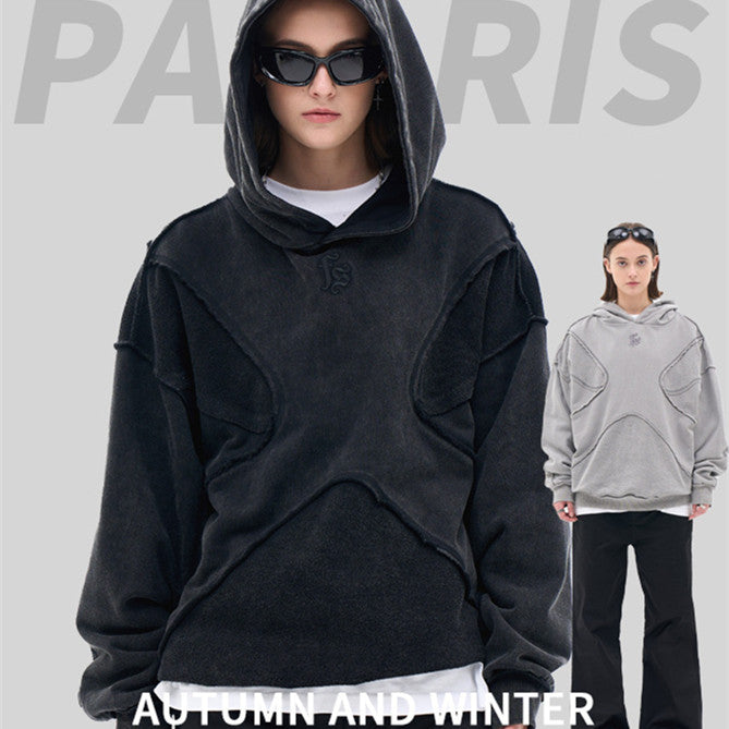 Trendy Brand Personality Reverse Car The Craft Of Design Solid Color High Street Hooded Sweater