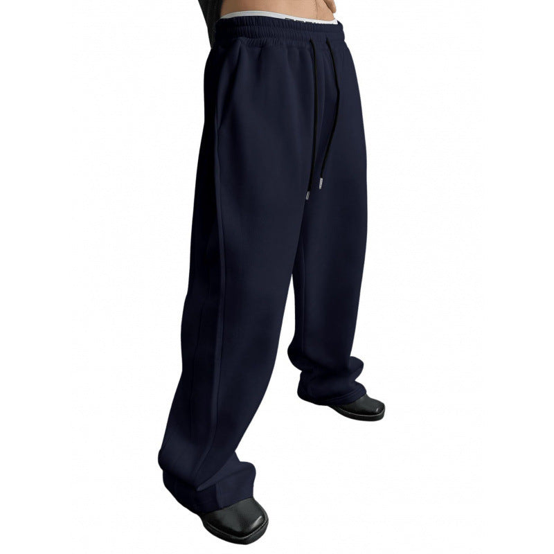 Men's Drawstring Waist Straight Wide-leg Loose Pants