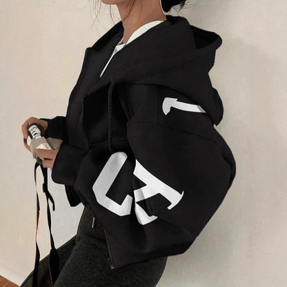 Long-sleeve Zip-up Casual Sweatshirt With A Printed Design