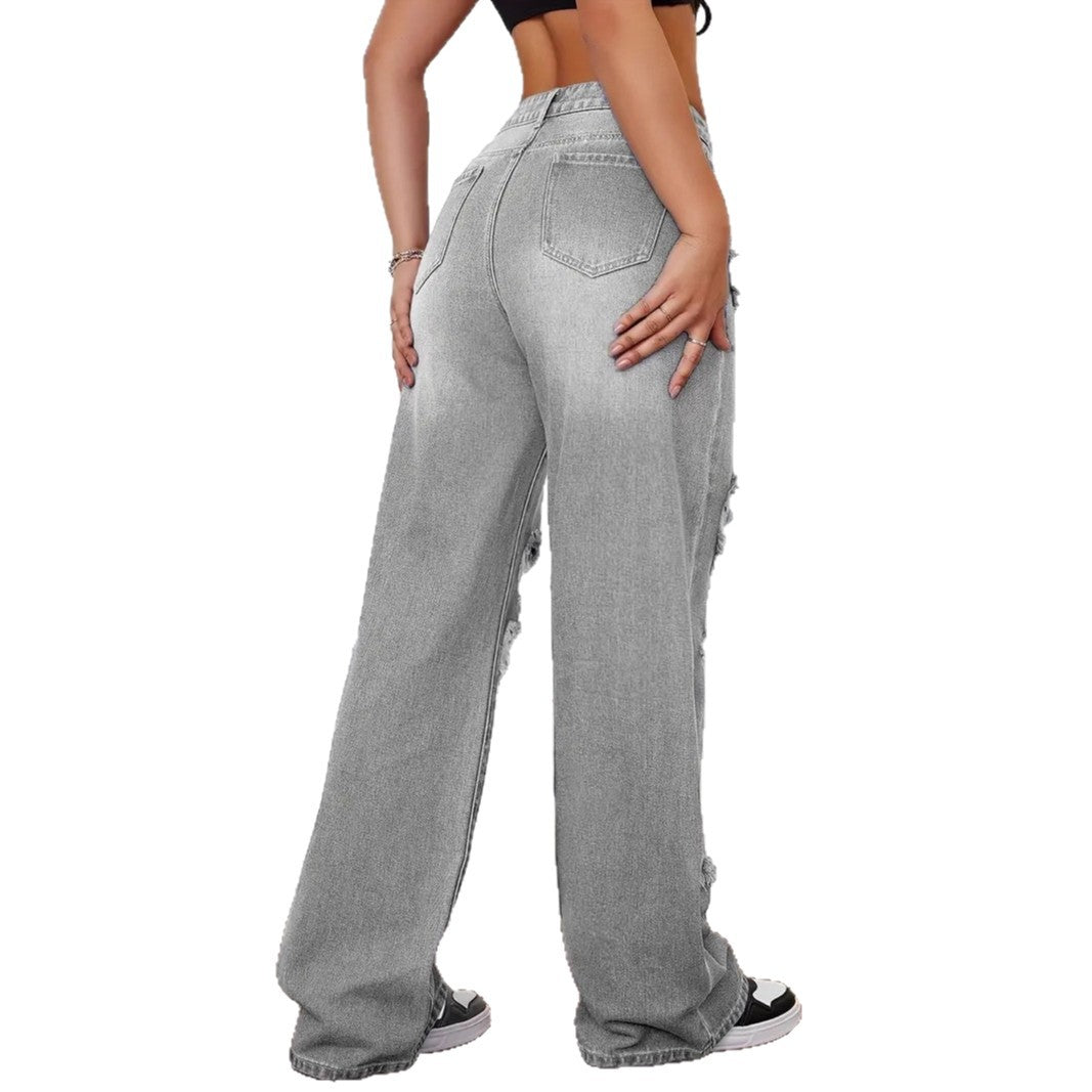 Trendy Washed Ripped Straight Jeans For Women