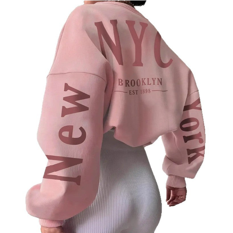 Letter Print Loose Round Neck Sweater