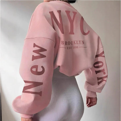 Letter Print Loose Round Neck Sweater