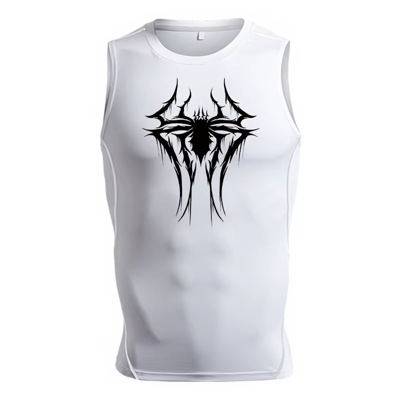 Spider Print Tank Tops for Men Athletic Quick Dry Sleeveless Compression Shirt Gym Workout Running Vest Baselayers Undershirts
