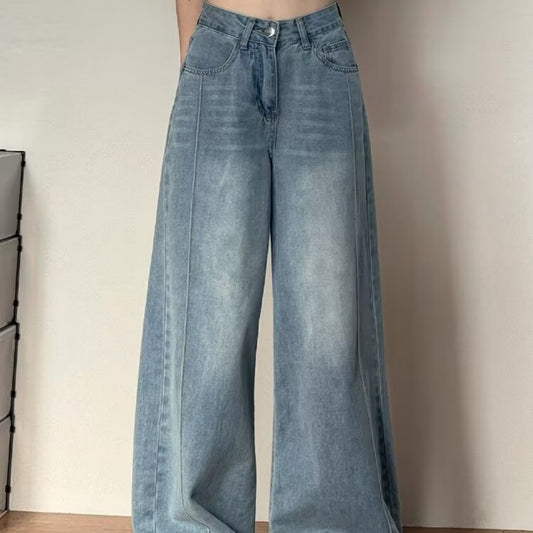 Womens Wide-leg Denim Pants For Fall Loose-fitting And Figure-flattering