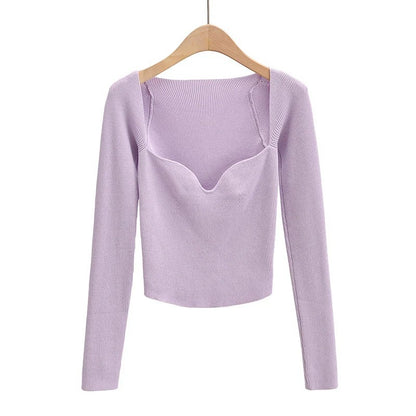 Autumn retro sexy and generous collar crop top