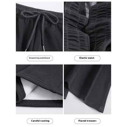 Fleece-lined Slightly Flared Sports Pants Female Spring And Autumn High Waist Slimming