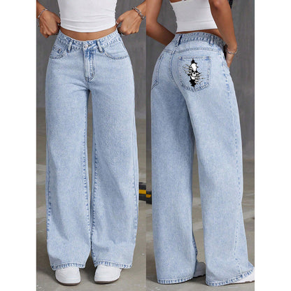 Womens Retro Flowy Draping High-Waisted Denim Jeans For A Stylish Look