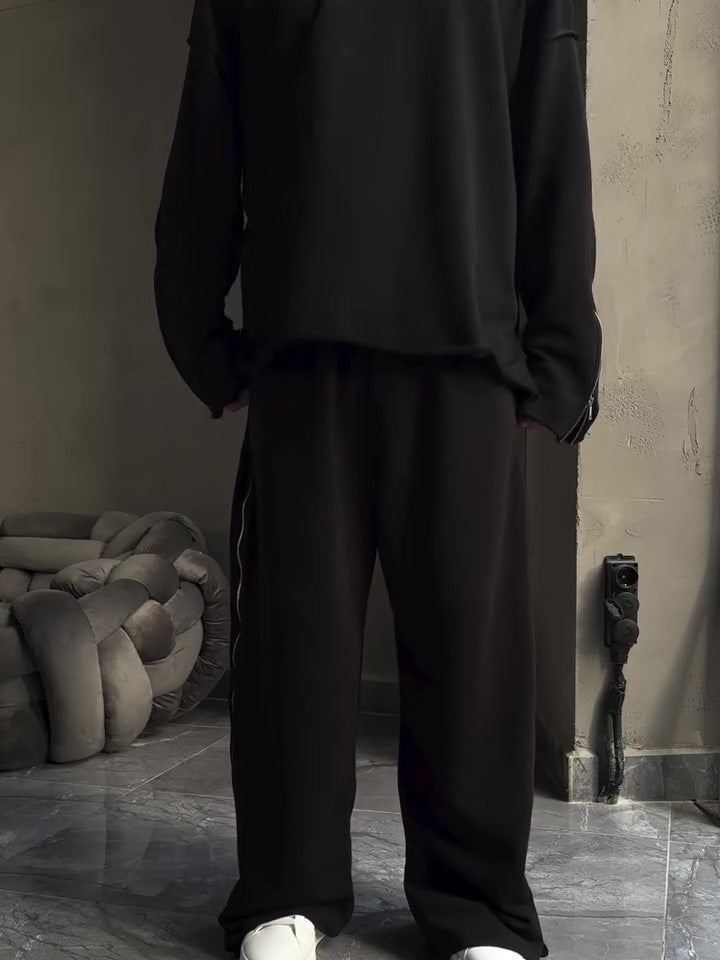 Black Side Zip Detail Oversized Sweatshirt & Wide-Leg Pants Set