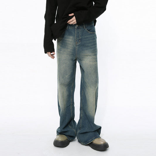 Retro Washed Pattern Simple Straight Casual Jeans