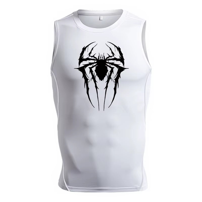 Spider Print Tank Tops for Men Athletic Quick Dry Sleeveless Compression Shirt Gym Workout Running Vest Baselayers Undershirts