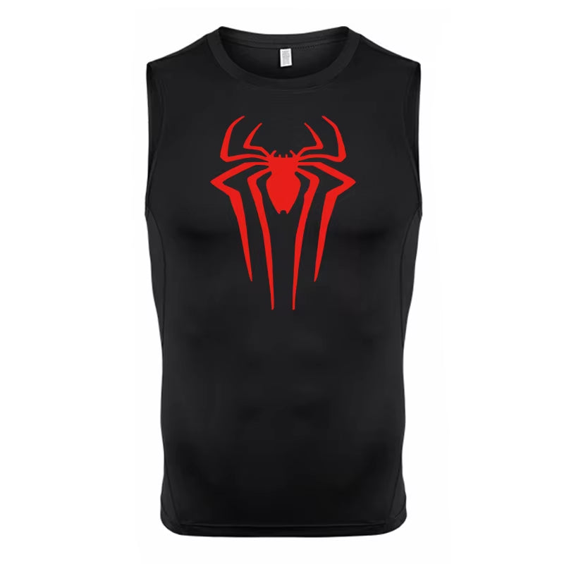 Spider Print Tank Tops for Men Athletic Quick Dry Sleeveless Compression Shirt Gym Workout Running Vest Baselayers Undershirts