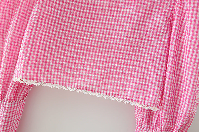 Square neck palace style bubble long-sleeved crop top