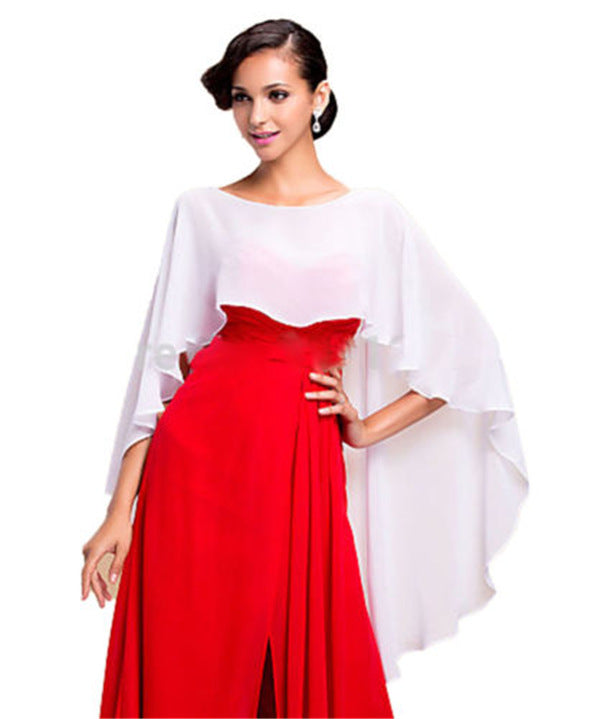 Color Crop Top Chiffon Cape Chiffon Shirt