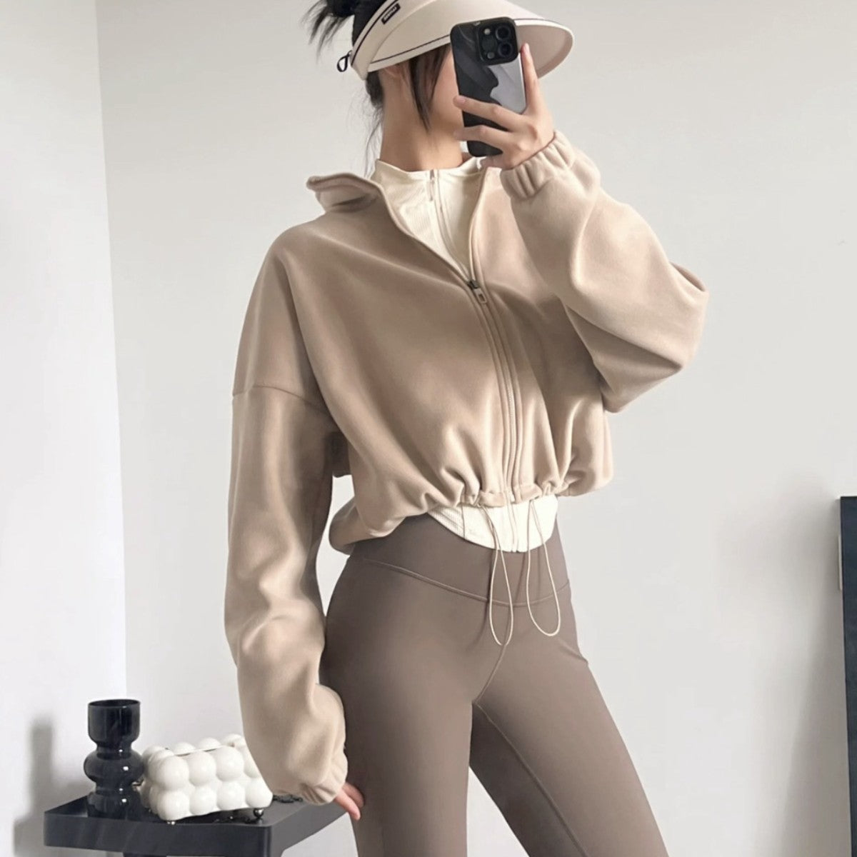 Corduroy Sports Thermal Drawstring Fleece Loose Windproof Padded Hoodie