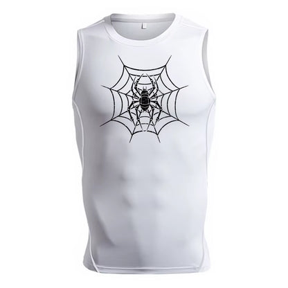 Spider Print Tank Tops for Men Athletic Quick Dry Sleeveless Compression Shirt Gym Workout Running Vest Baselayers Undershirts