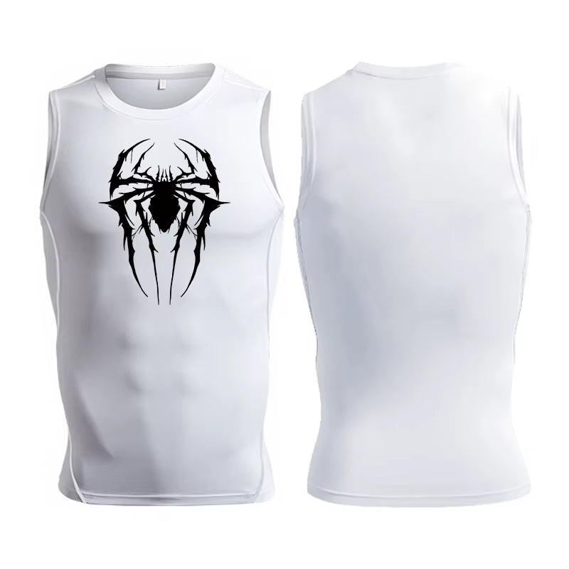 Spider Print Tank Tops for Men Athletic Quick Dry Sleeveless Compression Shirt Gym Workout Running Vest Baselayers Undershirts
