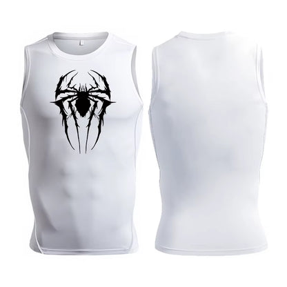 Spider Print Tank Tops for Men Athletic Quick Dry Sleeveless Compression Shirt Gym Workout Running Vest Baselayers Undershirts