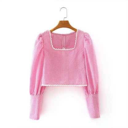 Square neck palace style bubble long-sleeved crop top
