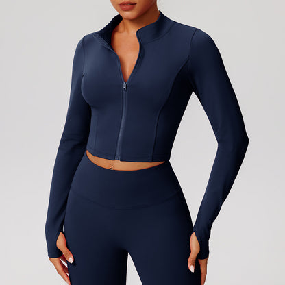 Zipper slimming long sleeved jacket for women