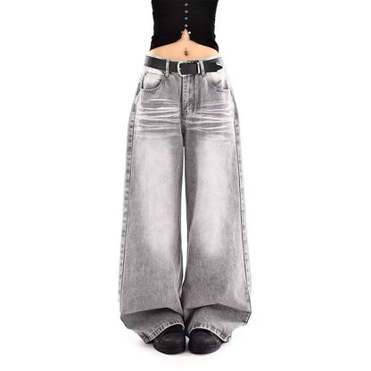 Embroidered High Waist Wide Leg Denim Jeans For Women Vintage Straight Leg Pants
