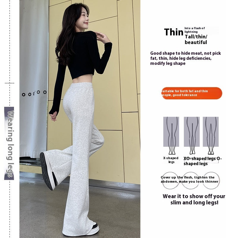 Fleece-lined Slightly Flared Sports Pants Female Spring And Autumn High Waist Slimming