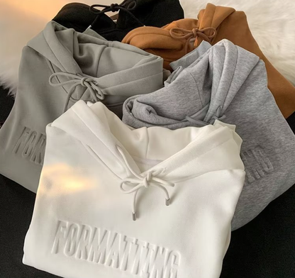 Brushed Hoody Men's Autumn And Winter High Street Steel Printed Letter Double-layer Hat Coat Trendy Thickened Hoodie Cotton