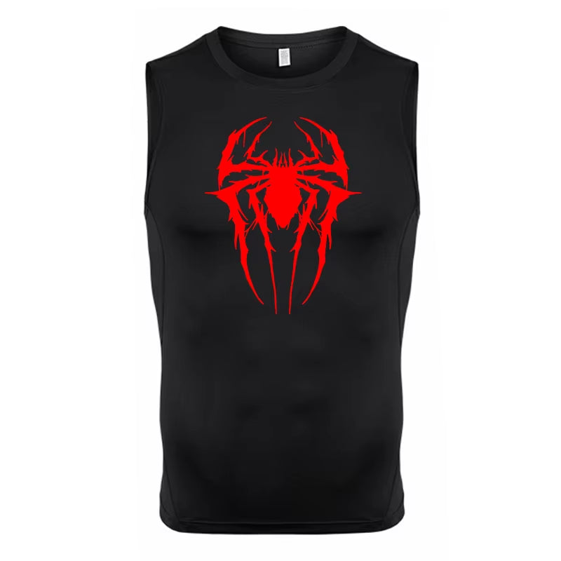 Spider Print Tank Tops for Men Athletic Quick Dry Sleeveless Compression Shirt Gym Workout Running Vest Baselayers Undershirts