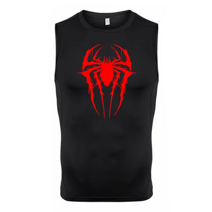 Spider Print Tank Tops for Men Athletic Quick Dry Sleeveless Compression Shirt Gym Workout Running Vest Baselayers Undershirts