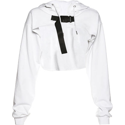 Super short hooded hoodie with loose long sleeves and a Hiphop jazz top