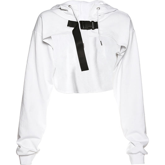 Super short hooded hoodie with loose long sleeves and a Hiphop jazz top