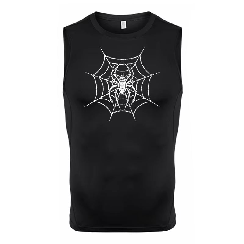 Spider Print Tank Tops for Men Athletic Quick Dry Sleeveless Compression Shirt Gym Workout Running Vest Baselayers Undershirts