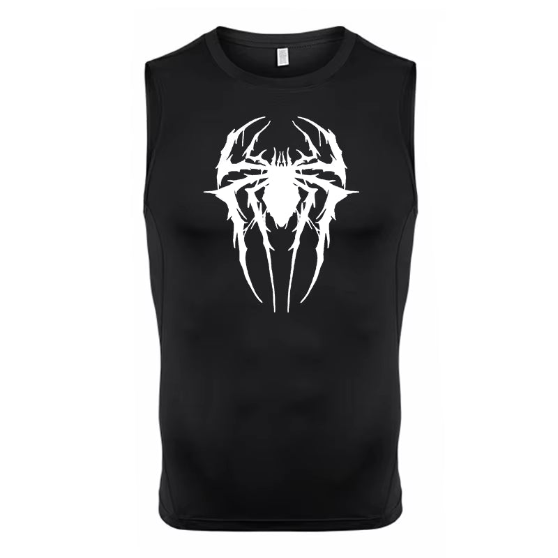Spider Print Tank Tops for Men Athletic Quick Dry Sleeveless Compression Shirt Gym Workout Running Vest Baselayers Undershirts