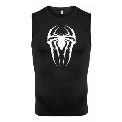 Spider Print Tank Tops for Men Athletic Quick Dry Sleeveless Compression Shirt Gym Workout Running Vest Baselayers Undershirts
