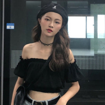 Scheming One-shoulder Short Crop Top Sexy